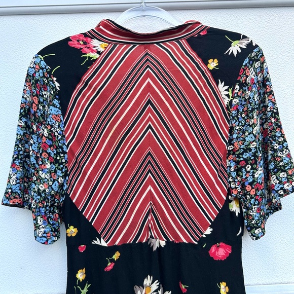 Free People Dress Women Sz 6 Mix It Up Printed Short Floral Striped Multi Boho - Picture 10 of 15